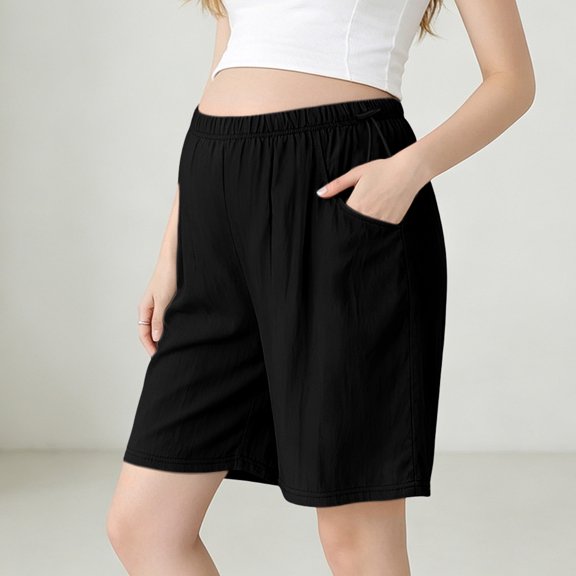 Ussuma Thin Pants for Pregnant Women with Abdomen Support Solid Color Breathable Maternity Shorts Elastic Waist Simple and Comfortable Summer Sports Go for A Walk Everyday Wear Dine Together XL