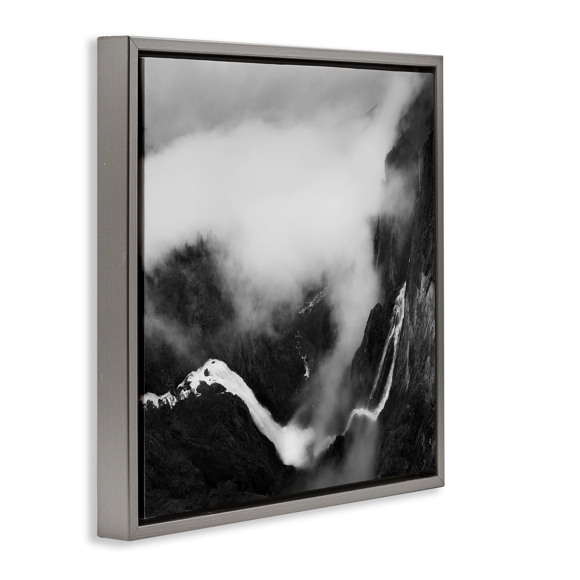 Stupell Industries Foggy Mountain Crags Abstract Photography Gray Floater Framed Canvas Art Print Wall Art, 25 x 25