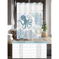 thumbnail image 6 of No Hook Teal Blue Octopus Coastal Shower Curtain with Snap in Liner Set, Nautical Coral Starfish Waterproof Fabric Bathroom Curtains with See Through Top Window, Hotel Style Modern 66 x 72 Inch, 6 of 7