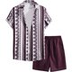 thumbnail image 1 of Conjunto de 2 piezas para hombre, camisa de manga corta con botones y bolsillos con cordón Blanco y púrpura M Blanco y púrpura M Xishao ropa, 1 of 2