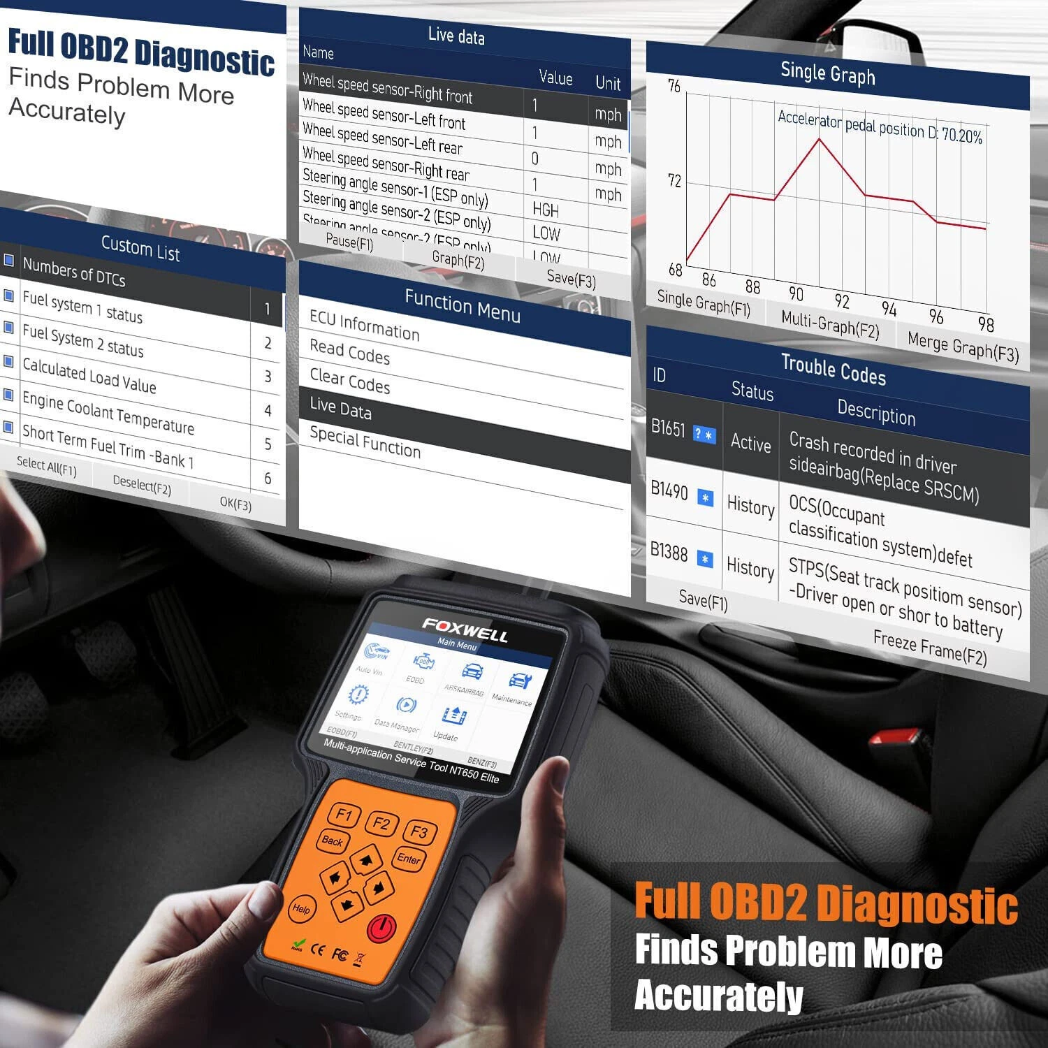 FOXWELL Bidirectional Diagnostic Tool, Wireless Car OBD2 Scanner ABS SRS Engine Code Reader with 26+ Reset Service, ABS Bleeding, EPB SRS Oil Reset, Lifetime Free Update Automotive Diagnostic Tool