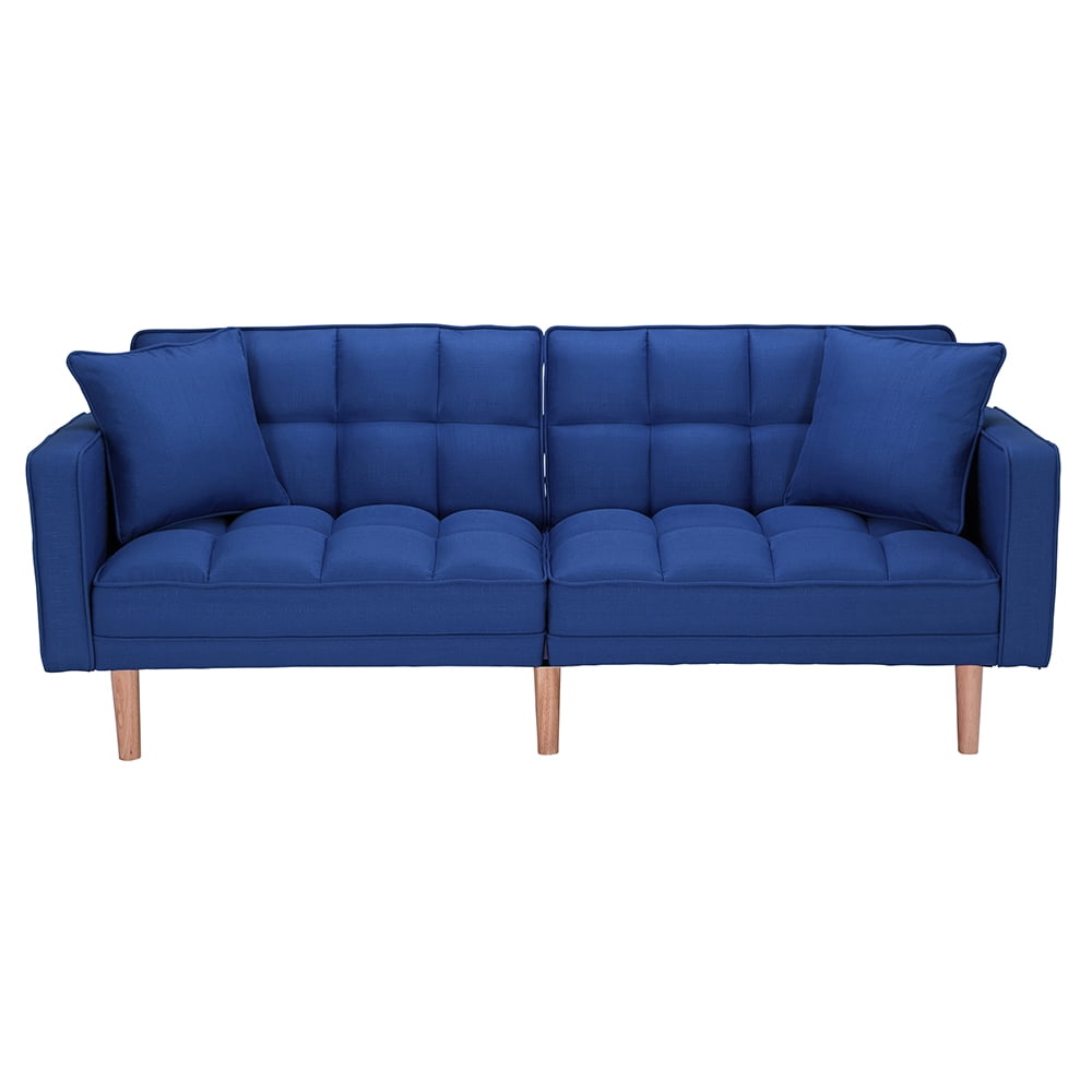 Lowestbest Modern Futon Sofa Bed with 2 Pillows for Small Spaces Living Room Bedroom, Navy Blue Lowestbest Modern Futon Sofa Bed with 2 Pillows for Small Spaces Living Room Bedroom, Navy Blue