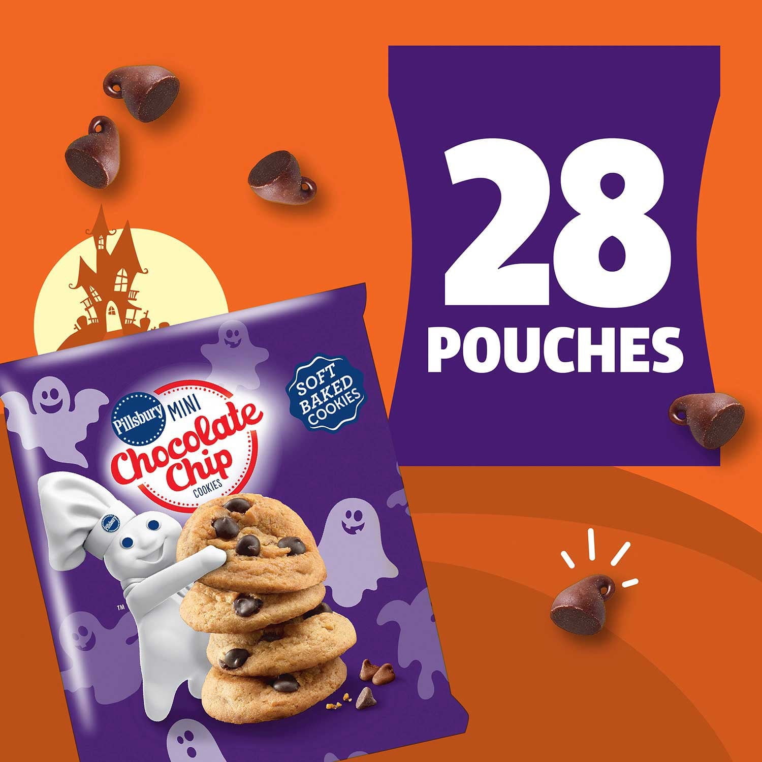 Pillsbury Soft Baked Mini Chocolate Chip Cookies, 1.5 oz., 28 Pack With White Bowl By OMA