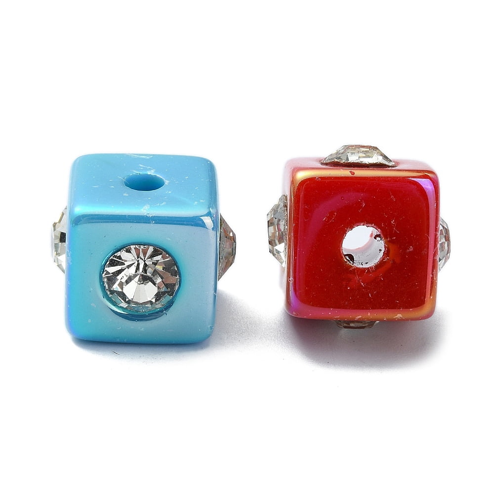 150pcs Opaque Acrylic Beads with Rhinestone AB Color Cube Mixed Color 14x17x17mm Hole: 3.7mmDIY