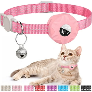 AirTag Cat Collar, Reflective Kitten Collar Breakaway Apple Air Tag Cat Collar, GPS Cat Collar with AirTag Holder and Bell, Lightweight Tracker Cat Collars for Girl Boy Cats Kittens Puppies(Pink)