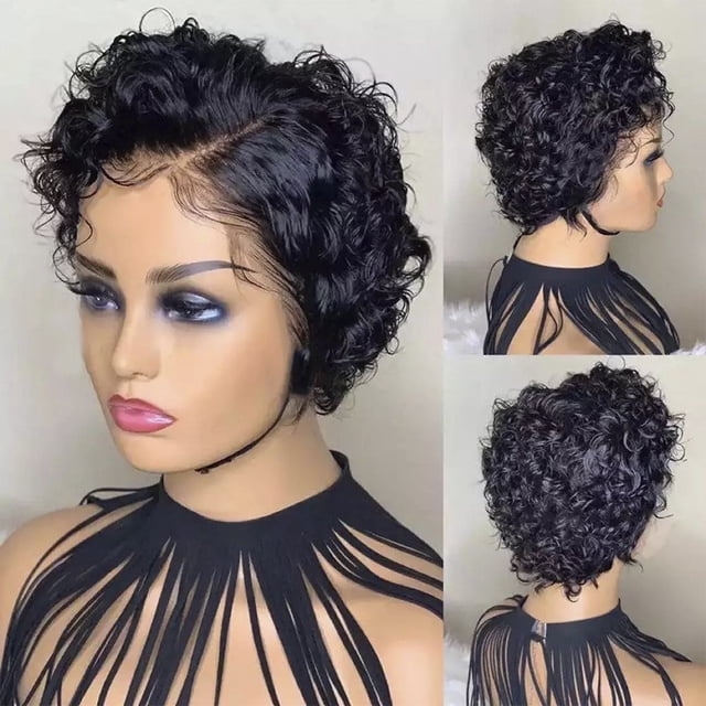 Perruque Courte Bouclée Torsadée Perruques en Cheveux Humains Femmes Perruque Synthétique Postiche Mode Faux Cheveux Taille Unique pour Jeux de Rôle Usage Quotidien avec Filet pour Cheveux Noir