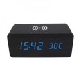 thumbnail image 1 of Modern Wooden Wood Digital LED Desk Alarm Clock Thermometer Qi Wireless Charger, 1 of 6