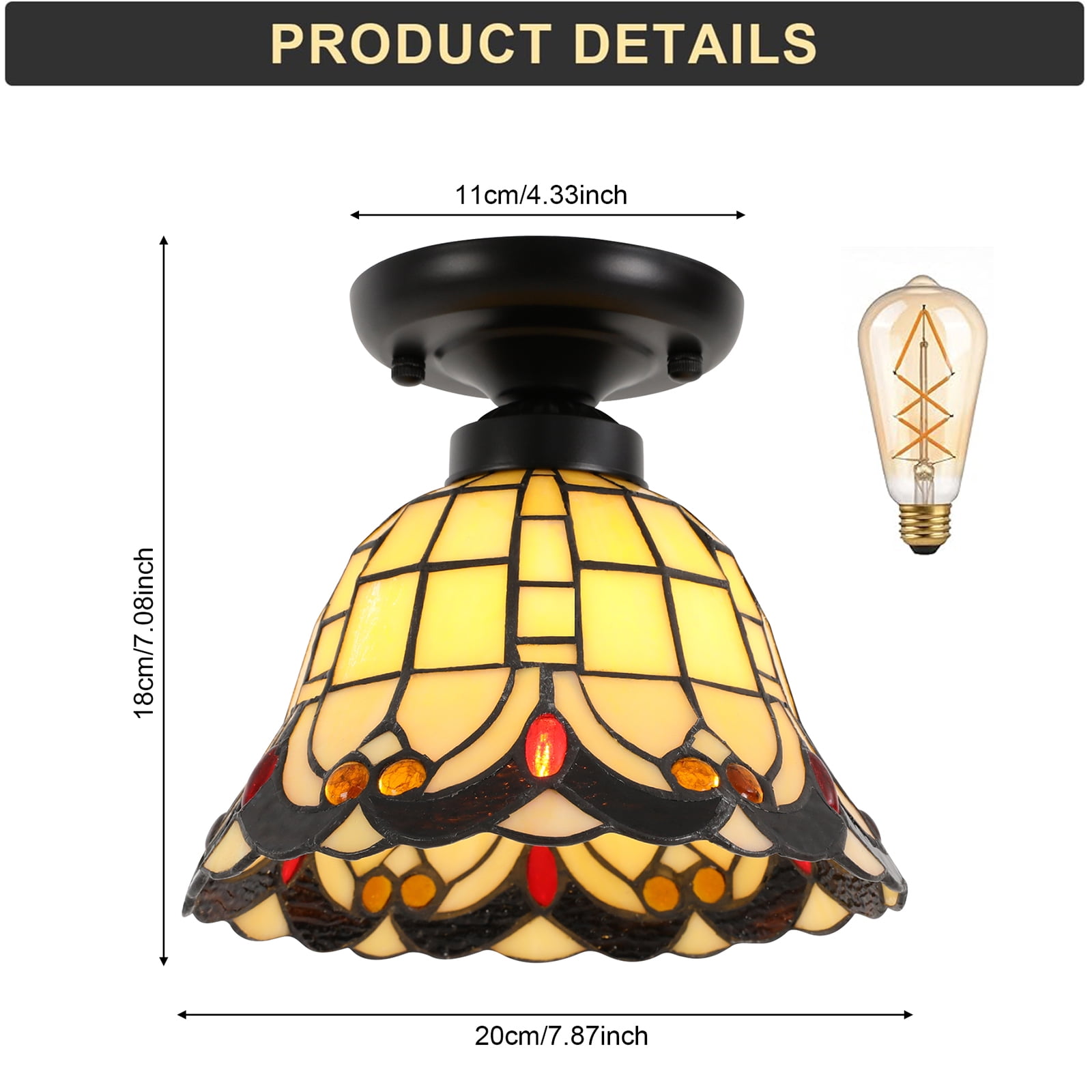 Ceiling Light Fixture, 7.87-Inch Ceiling Light, Vintage Ceiling Light for Indoor