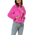 thumbnail image 4 of INSPIRE CHIC Women's Notch Collar Long Sleeve Open Front Faux Fur Fluffy Cropped Jacket XS Hot Pink, 4 of 6