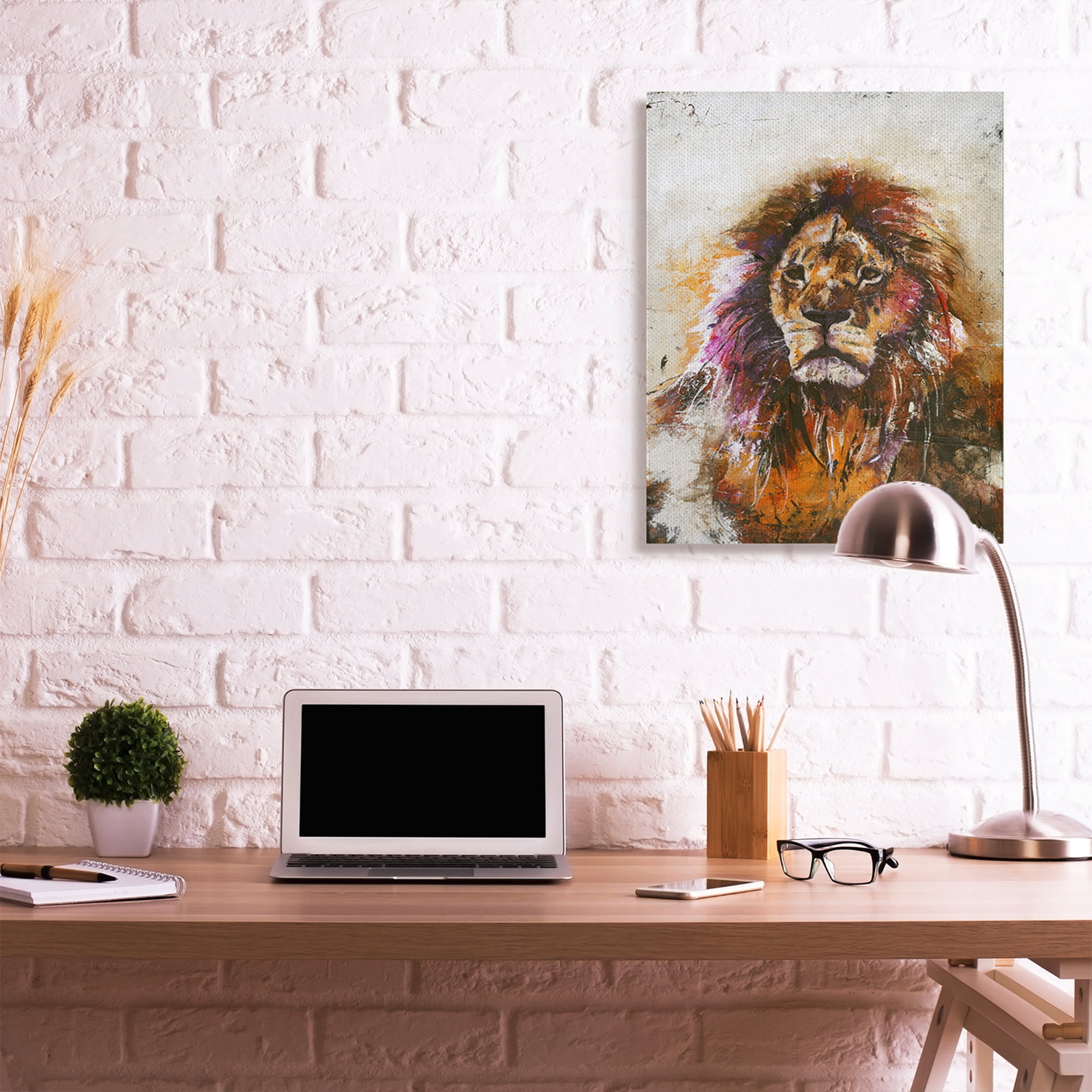 Stupell Industries Abstract Lion's Mane over Distressed Tan Brown Canvas Wall Art by Design Fabrikken