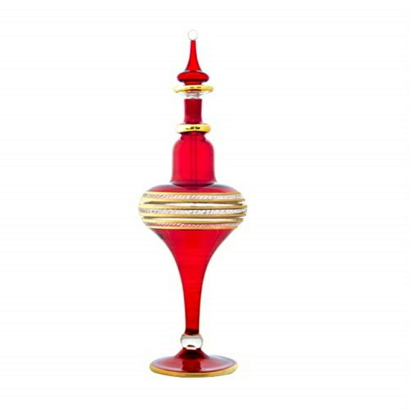 Red T Shape Egyptian Blown Glass Perfume Bottle with Gold Rings Made in Egypt