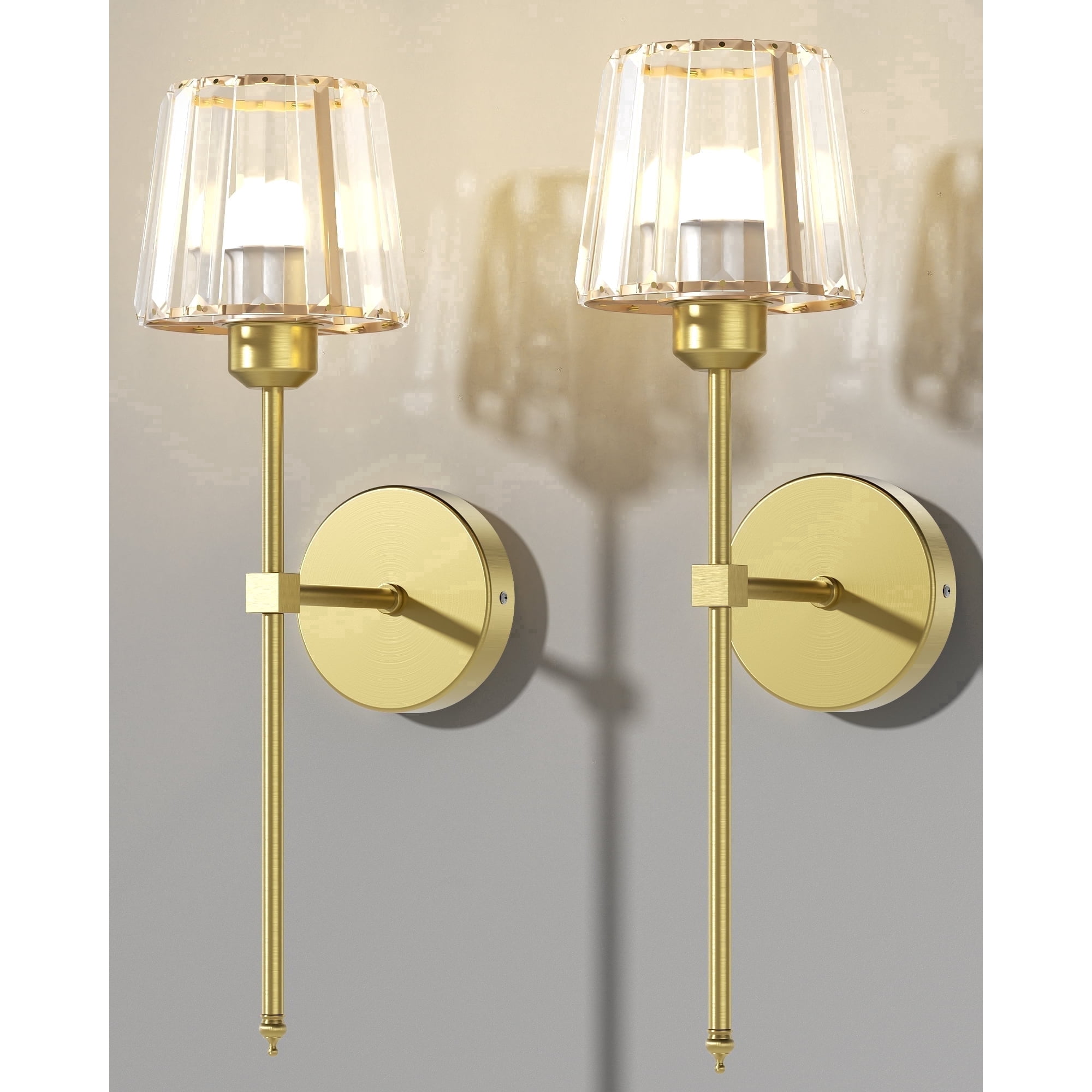 GPED 2 Pack Crystal Wall Sconces, Wall Sconce Lights with Crystal Lampshade, Brushed Gold Wall Lamps Sconces,Modern Wall Light Fixtures for Bedroom, Living Room, Hallway, Stairway