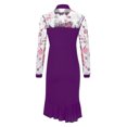 thumbnail image 5 of Lindreshi Plus Size Dresses for Women on Clearance Women Sexy Slit Ruffles Hem Floral Pattern Slimming Long Sleeve Lace Mesh Dress, 5 of 6