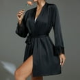 thumbnail image 6 of ASFGIMUJ Women's Ice Silky Robe With Trim Silky Kimono Feather Trim Cuffs Long Bathrobe With Tie, 6 of 8