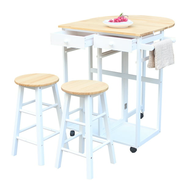 Folding Kitchen Island Set Wooden Rolling Kitchen Cart With