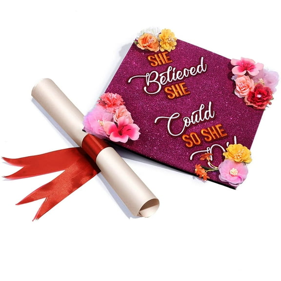 Handmade Graduation Cap Topper, Graduation Cap Decorations, She Believe She Could So She Did