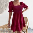 thumbnail image 6 of Odeerbi Elegant Evening Dresses for Women Solid Spring And Summer Short Sleeve Belt Waist Ruffle Sleeve Square Neck Dress Burgundy, 6 of 6