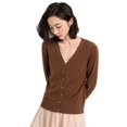 thumbnail image 5 of Abrigo de mujer de primavera, cárdigan de punto con cuello en V y manga larga, suéter ajustado de estilo coreano de color sólido corto y fino para mujer, 5 of 5