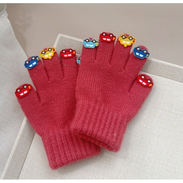 Guantes cálidos y cómodos para niños con cinco dedos pegatinas coche personalidad bebé guantes Otoño e Invierno niños y niñas Dedo de punto mano