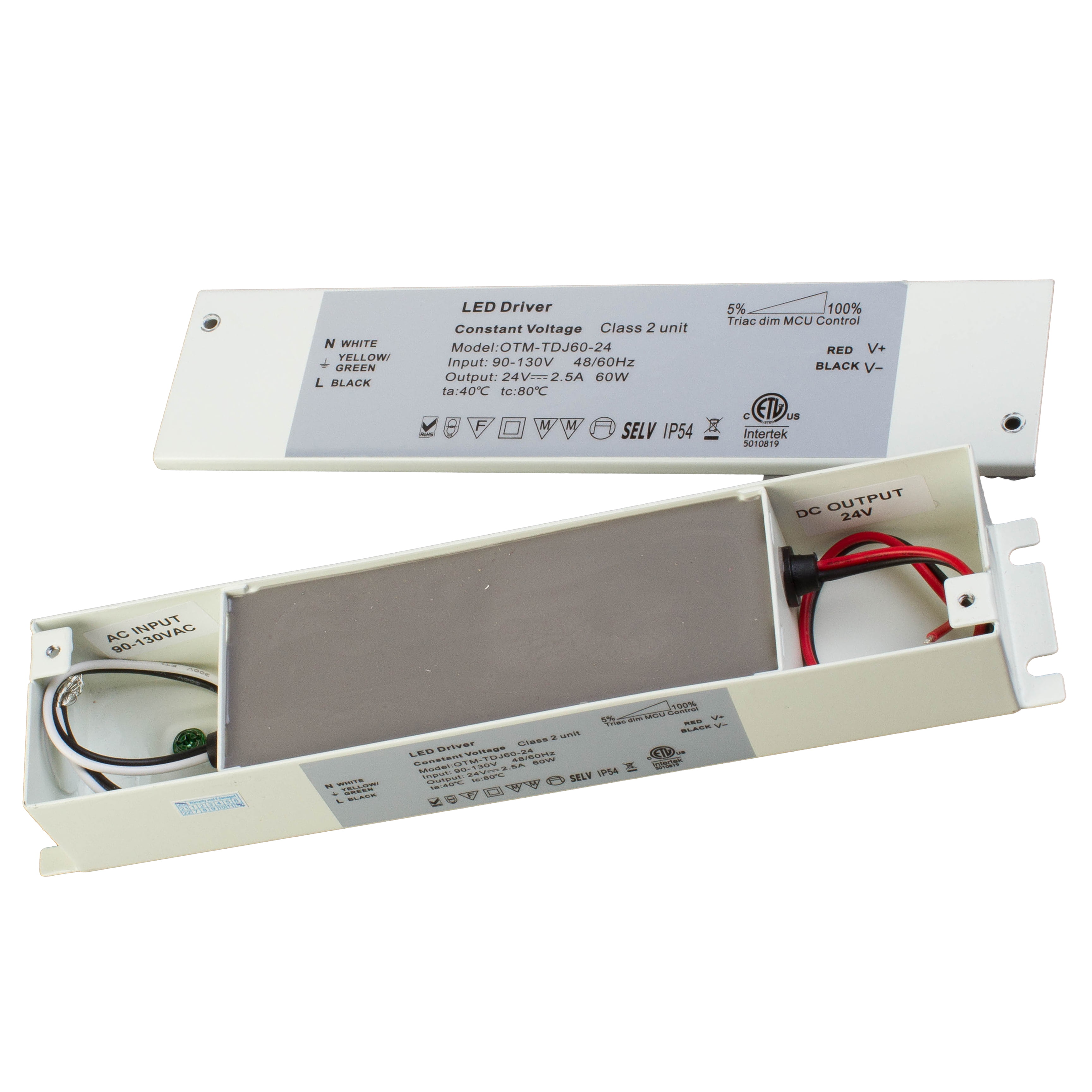 LEDupdates Dimmable LED Driver Triac, 24v 60w 2.5A Power Supply, ETL  Listed, Metal Junction Box Built-in AC to DC Class Compatible with most AC  Wall Dimmer for LED Light Strip