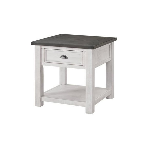 Pemberly Row Contemporary Solid Wood End Table White and Gray