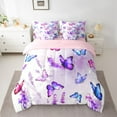 thumbnail image 2 of Homewish Teens Female Women Flying Gradient Butterflies Bedding Comforter Set 7 Pieces,Chic Purple Floral Flowers Full Bedding Set Lightweight,Spring Garden Fitted Sheet Flat Sheet, 2 of 8