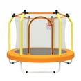 thumbnail image 4 of Leumius 55inch Trampoline for Kids, Outdoor Mini Trampoline with Enclosure and Basketball Hoop, Yellow, 4 of 10
