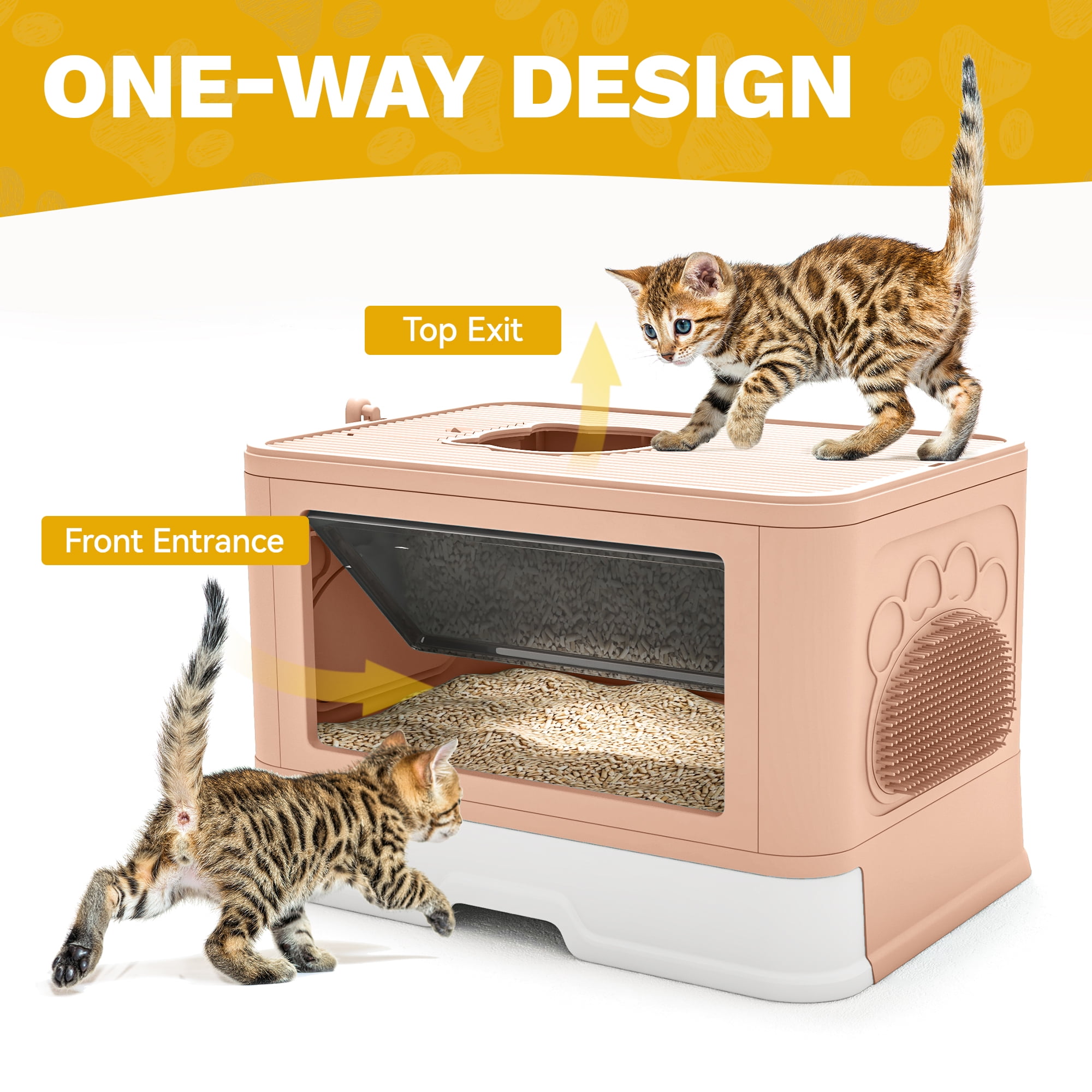 Uforic Large Enclosed Cat Litter Box with Lid Drawer Type Easy to Clean,with Litter Scoop,Pink