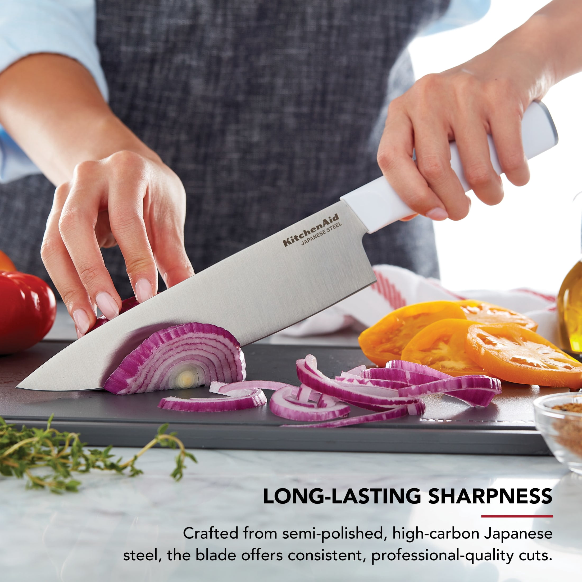 KitchenAid 14-Piece Slim Knife Block Set with Sharpener, High-Carbon Stainless Steel, White