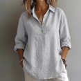 thumbnail image 6 of Linen Button Down Shirt Women Long Sleeve Linen Apparel Breathable Natural Flax Summer Vacation Linen Top Linen Popover Shirt Women Linen Blend Tops Womens Gauze Tops,Gray,S, 6 of 9