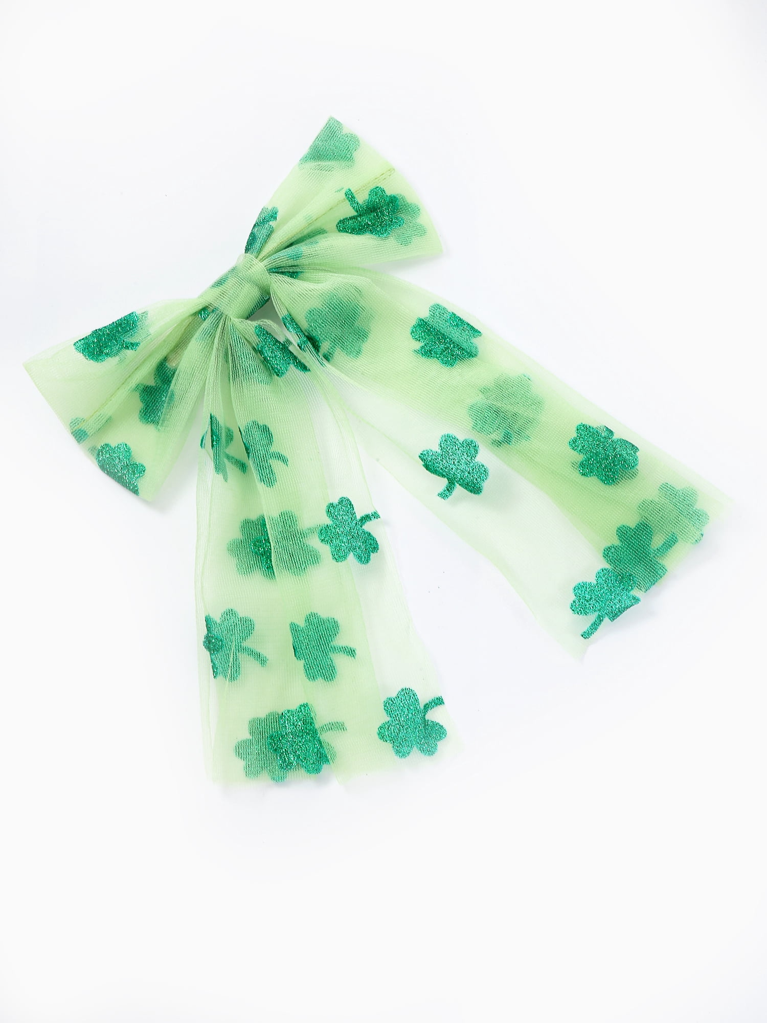 Way to Celebrate St. Patrick's Day Green and White Shamrock Print Hair Bow, 1 Piece