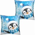 thumbnail image 1 of HAYAN Penguin Pillow Case 16x16 Blue Winter Outdoor Throw Pillow Covers Set of 2 Christmas Snowman Pine Tree Snow Pillow Cases Xmas Winter Holiday Decorative Pillowcase for Bed Couch Sofa Living Room, 1 of 1