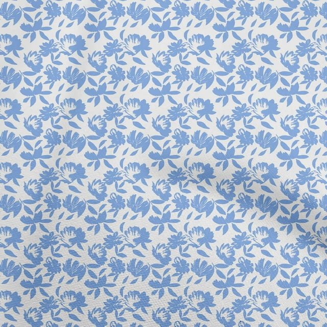oneOone Polyester Spandex White & Blue Fabric Floral Craft Projects Decor Fabric Printed By The Yard 56 Inch Wide