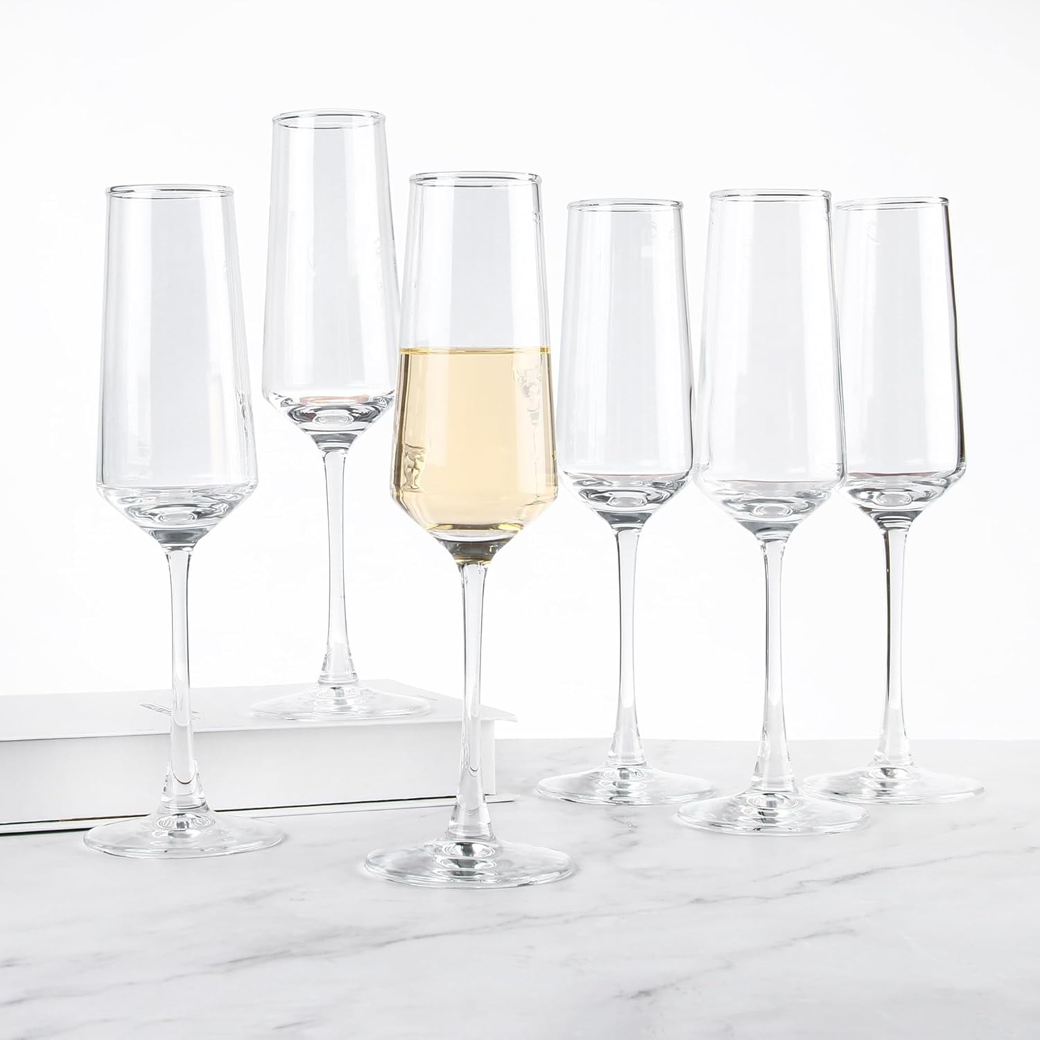 Champagne Glasses Set of 12, Elegant Champagne Flutes, Modern Sparkling Wine Glasses for Home Bar, Wedding, Anniversary, 7.5 oz, Clear