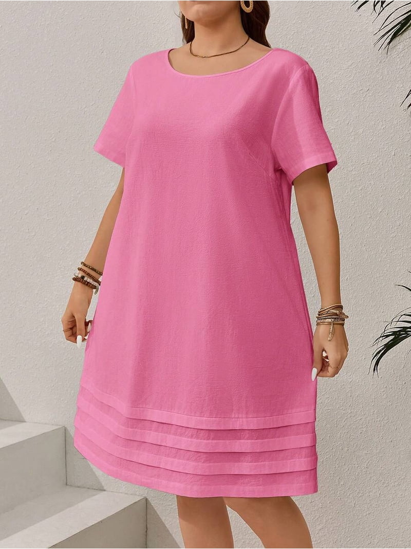 hot pink short casual dress Plus Size Sleeve Vacation Dress, Summer Outfits For, Women's, Size: 4XL, Blue oversized sweater