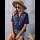 thumbnail image 4 of Camisas Mexicanas para Mujer, Blusa Tradicional de Verano Bordada, Túnica Floral, Cuello en V, Camiseta de Corta. Azul Marino M, 4 of 8