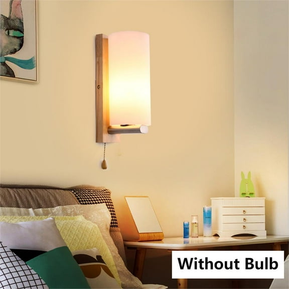 Nordic Wall Sconce LED Lamp Without Bulb Wood Wall Lighting Light Fixture w/ Glass lampshade