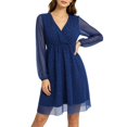 thumbnail image 2 of Lopecy-Sta Womens Dresses V Neck Faux Wrap Elastic Waist A Line Mini Dress Long Sleeve Chiffon Overlay Fit for Wedding Guest Dinner Date Semi formal Events, 2 of 6