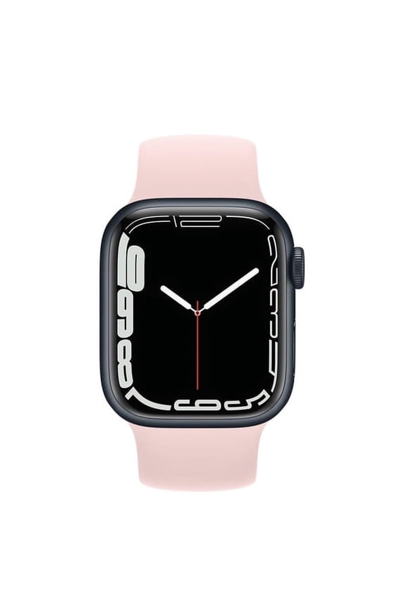 Pre-Owned Apple Watch Series 7 GPS + Cellular 45mm Smart Watch, 18 Hour Battery Life, Midnight Aluminum Case with Pink Sport Band, 1 Each