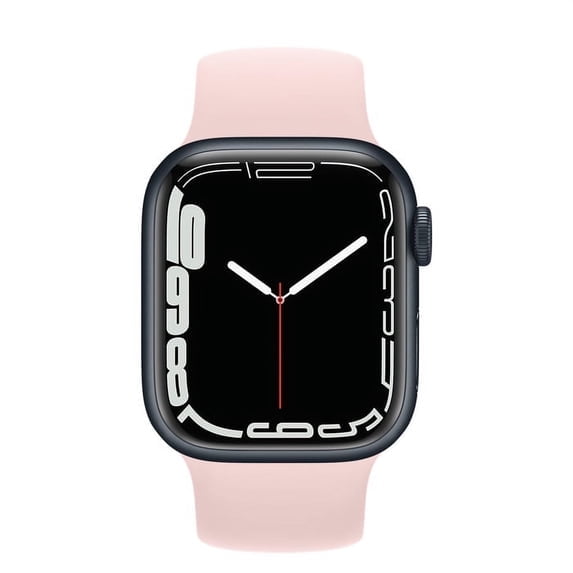 Pre-Owned Apple Watch Series 7 GPS + Cellular 45mm Smart Watch, 18 Hour Battery Life, Midnight Aluminum Case with Pink Sport Band, 1 Each