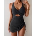 thumbnail image 2 of Women’s One Piece Swimdress Swimsuit Mesh Sarong Wrap Skirt Tummy Control V Neck Cutout Bathing Suit Drawstring Swimwear, 2 of 6