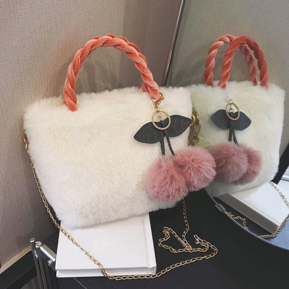 Milisten Crossbody Bag Handbag Furry Bag White Plush 1Set Spacious Storage for Women