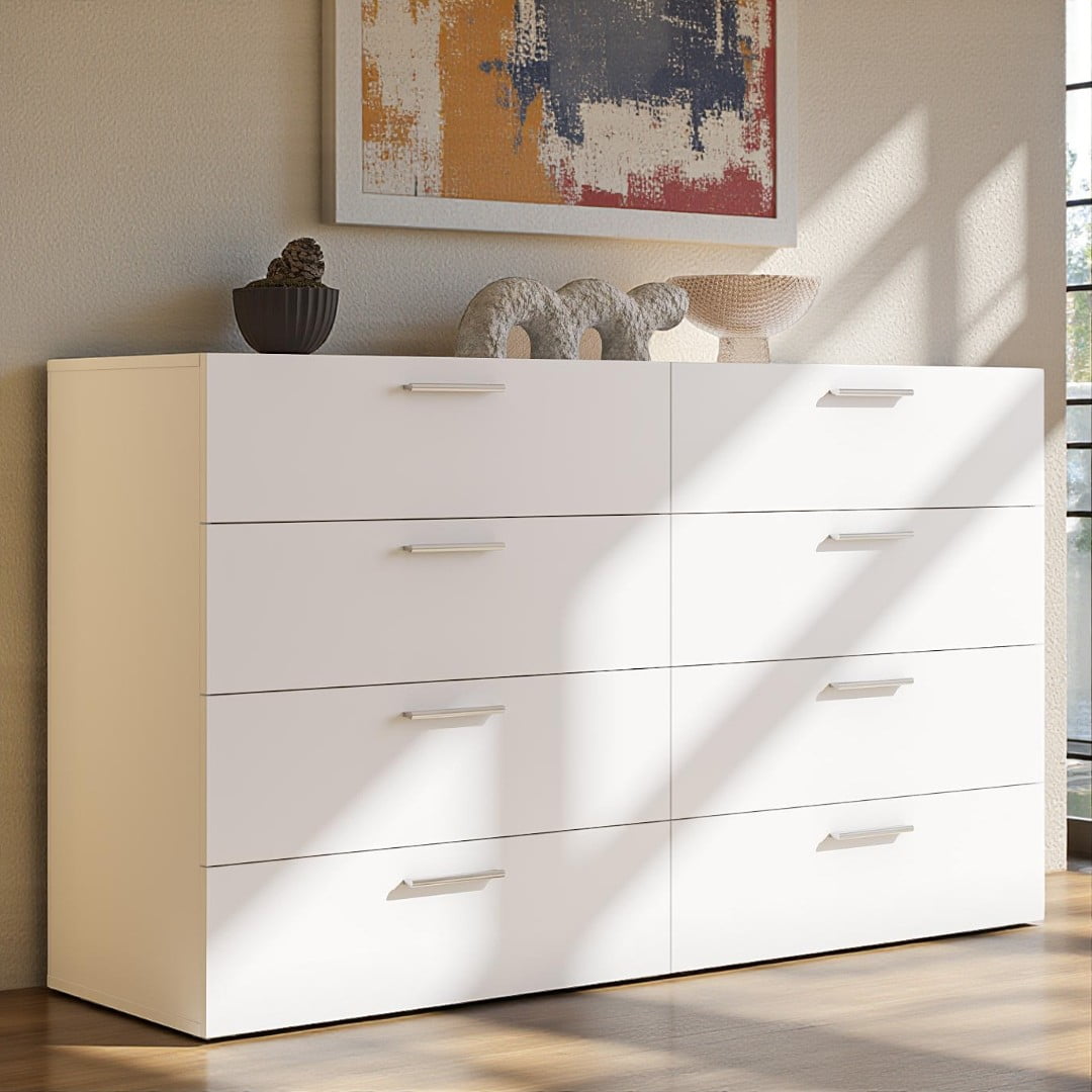 Tcbosik 55.12" Wide Dresser for Bedroom, Modern 8-Drawer Double Dresser Storage Organizer Cabinet for Home Entryway Living Room, White
