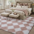 thumbnail image 5 of BERTHMEER 5'x7' Checkered Shag Area Rug for Living Room, Modern Pink and White Non-Slip Ultra-Soft Indoor Fluffy Rugs for Bedroom Carpet Home Dorm Aesthetic Decor, Pink&White, 5 of 5