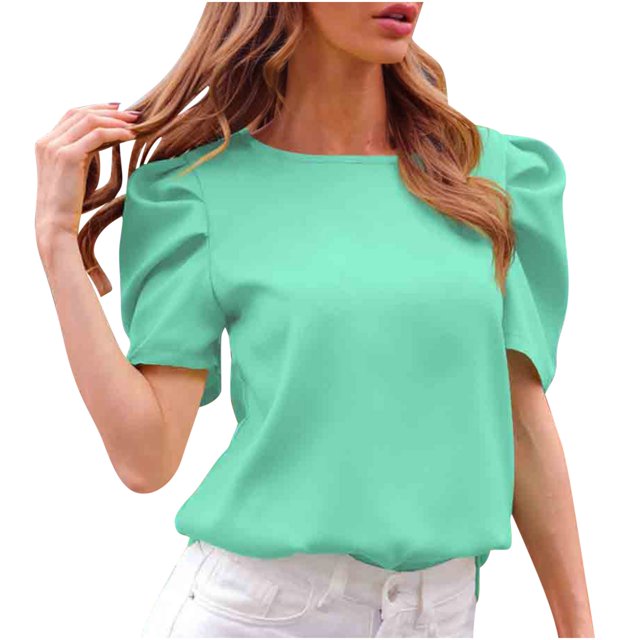 Yuyuzo Blouses pour Femmes Élégantes Décontractées Manches Courtes Bouffantes Col Rond Haut de Travail