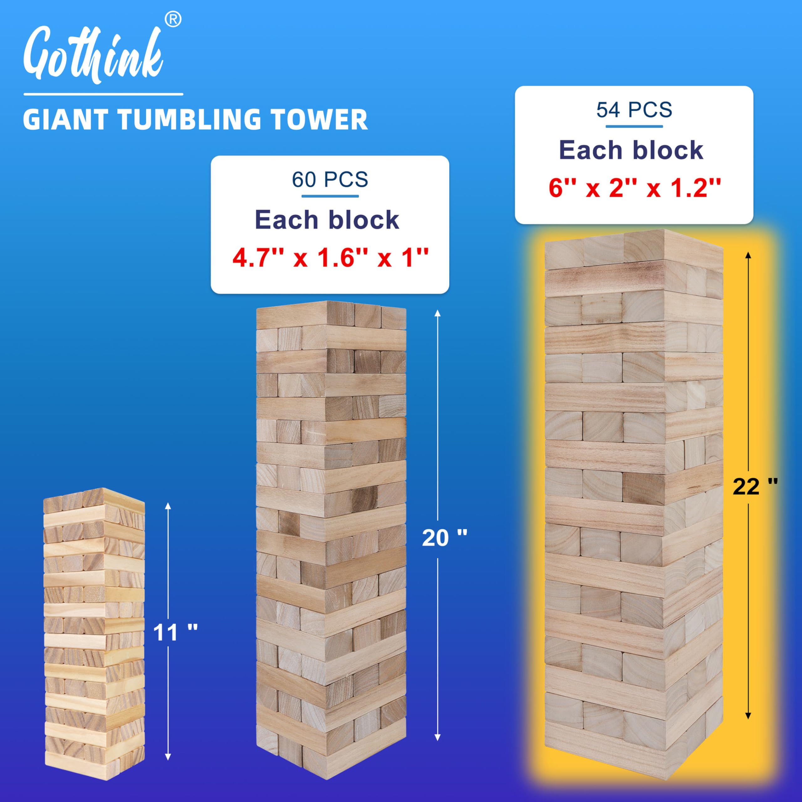 Fugocen Giant Tumble Tower Game, 54 Wooden Blocks photo 7