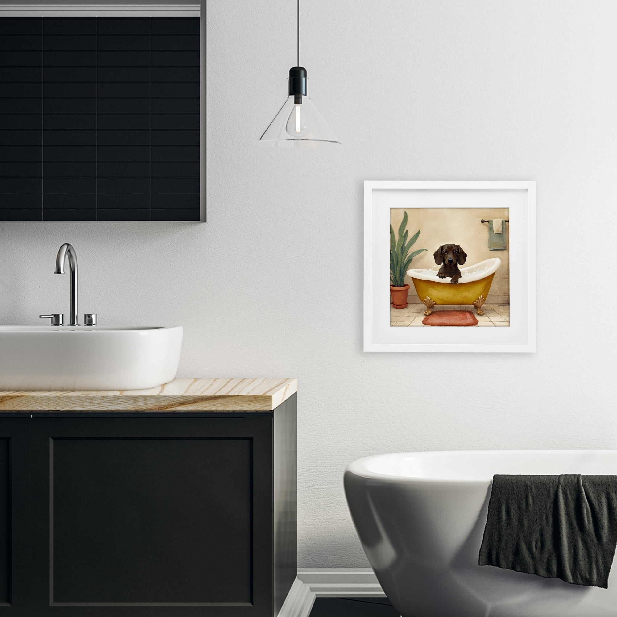 Stupell Industries Bubble Bath Brown Dog White Framed Print Under Glass, design by Kim Allen