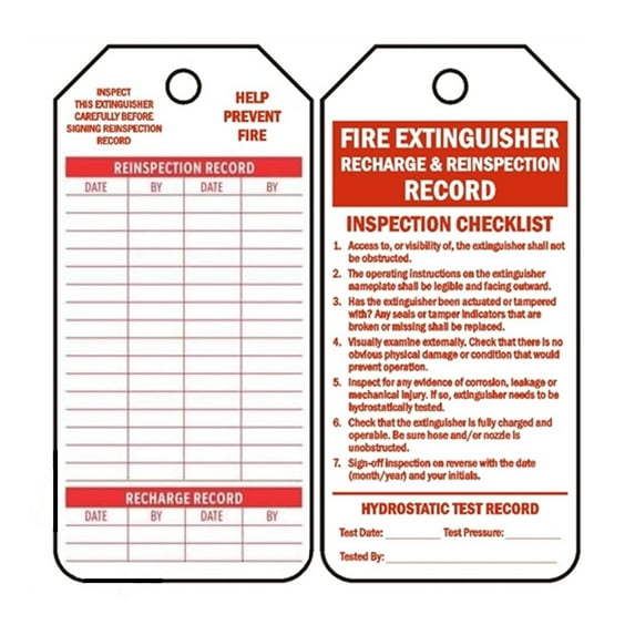 FIRE Extinguisher Recharge & Reinspection Record with Inspection Checklist, 5 1/4 Inches by 3 Inches, White Card Stock, 100 per Roll, Handy Dispenser Box