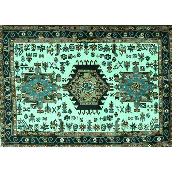 Ahgly Company Machine Washable Indoor Rectangle Persian Turquoise Blue Traditional Area Rugs, 5' x 7'