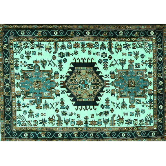 Ahgly Company Machine Washable Indoor Rectangle Persian Turquoise Blue Traditional Area Rugs, 7' x 9'